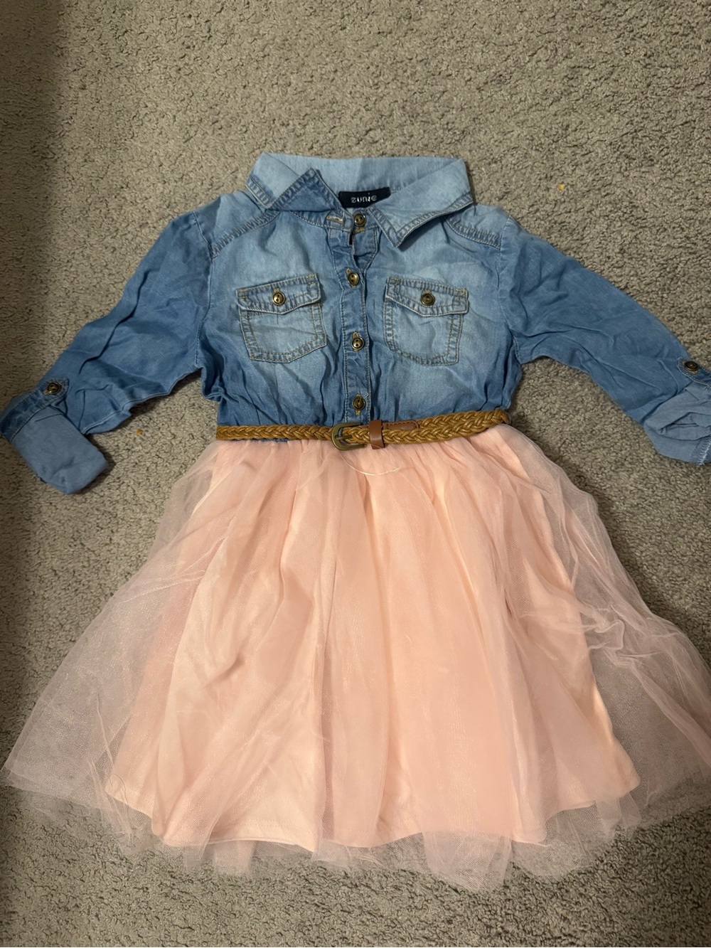 Zunie Light Blue Denim Top with Pink Tulle Skirt Dress